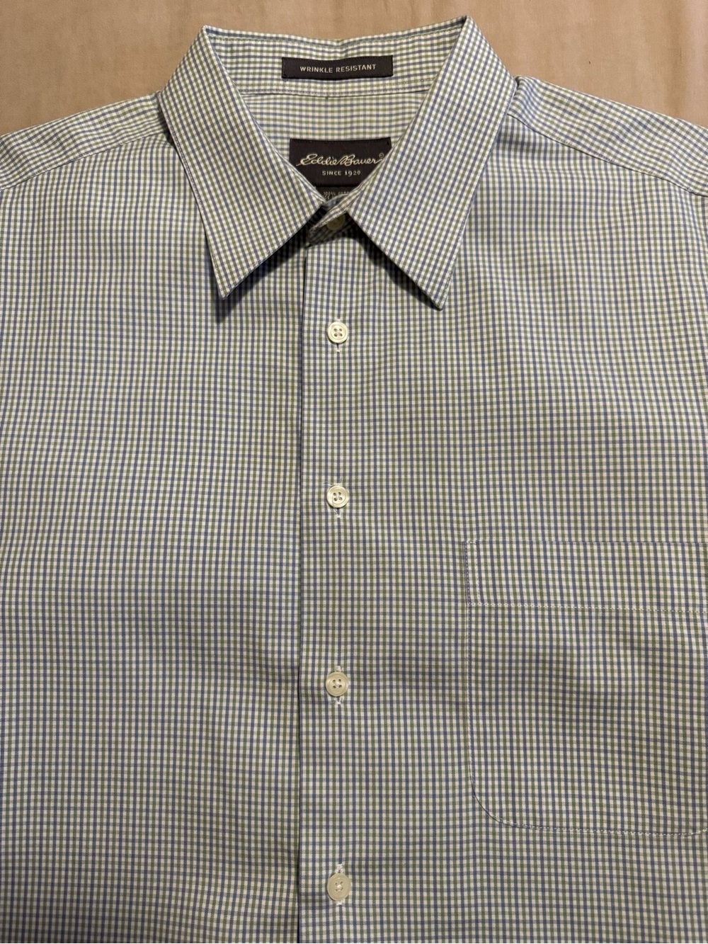 Eddie Bauer Men's Blue and White Mini Check Dress Shirt